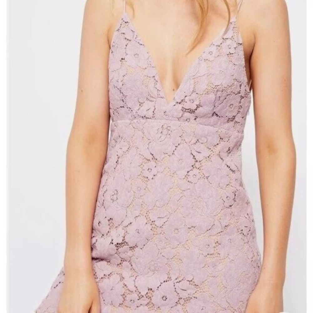Free People Dangerous Love Mini Dress Lace Deep V Lilac Size 0